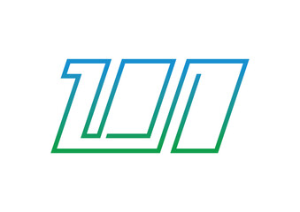 blue-green gradient 100 percent logo. 100 percent concept for business, education, economy, technology world. italic linear number 100