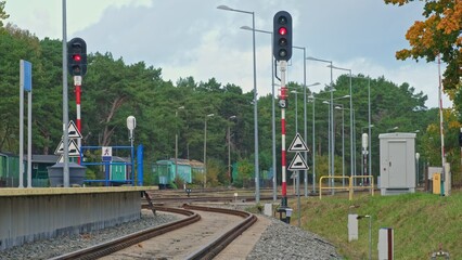 Railway Station Infrastructure with Passenger Platform Semaphore Lights Junction Switch Equipment...