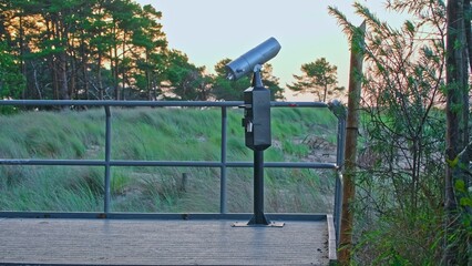 Sightseeing Point with Tower Viewer Coin Operated Telescope Permanently Mounted on a Stalk