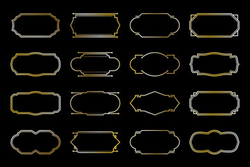 Thin geometric frame set. Collection of linear gold frame art deco style. Luxury gold borders for wedding invitation oval decoration