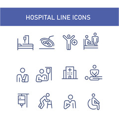 set of hospital icon vector line design , medical icon