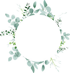 Elegant Watercolor Greenery Wreath Circle Frame