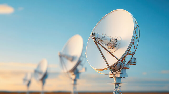 Innovative data transmission through advanced telecommunication signal technology at sunset in a communication facility