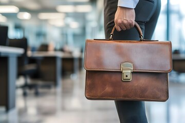 Professional Holding Elegant Brown Briefcase