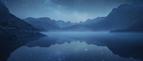 A beautiful night sky with a lake in the foreground