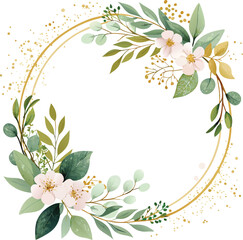 Fototapeta premium Gold Circle Floral Wreath with White Blooms
