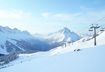 Snow-covered mountains with ski lifts in a winter landscape at sunrise in the Canadian Rockies