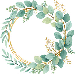 Fototapeta premium Golden Eucalyptus Wreath with Greenery Frame