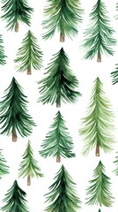 Obraz premium Colorful illustrated pattern of Christmas trees in various shapes on a white background for festive seasonal decor and celebration themes