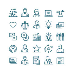 A set of minimalist, line-art style business and productivity icons design Vector illustration