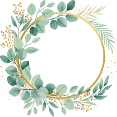 Fototapeta premium Gold Eucalyptus Wreath Watercolor Illustration