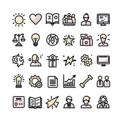 A set of minimalist, line-art style business and productivity icons design Vector illustration