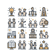 A set of minimalist, line-art style business and productivity icons design Vector illustration
