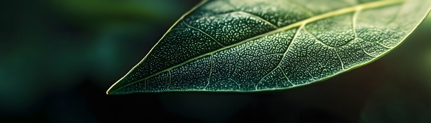 Close-up of a Green Leaf with Detailed Veins and Texture