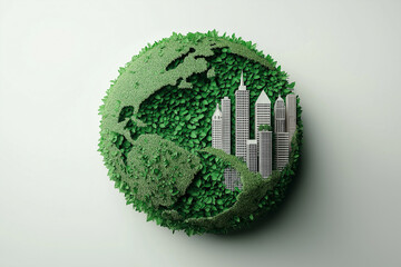 Green city with buildings and trees on the planet, vector illustration. 3D Rendering. eco-friendly concept.