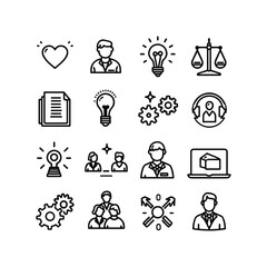 A set of minimalist, line-art style business and productivity icons design Vector illustration