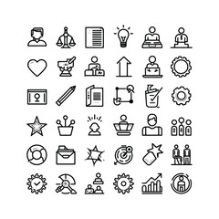 Fototapeta premium A set of minimalist, line-art style business and productivity icons design Vector illustration
