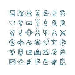 A set of minimalist, line-art style business and productivity icons design Vector illustration