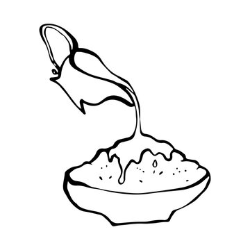 recommend clip art: Mashed potatoes with gravy, doodle drawing, sketch style vector illustration on a white background