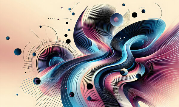 Abstrakter, poppiger Hintergrund, beige mit wellenf&ouml;rmigen Ornamenten in lila und blau,  f&uuml;r kreatives Design, Dekoration f&uuml; Tapeten , Desktop, Poster, Cover-booklet