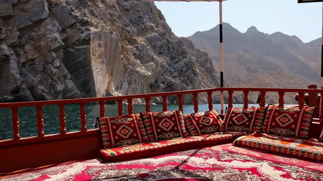Cruise on a traditional dhow boat along the coast and beautiful fjords of Khasab, Musandam, Oman 