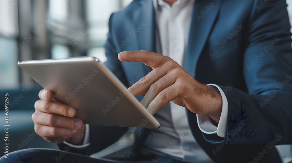 Aufkleber professional using tablet in modern business setting