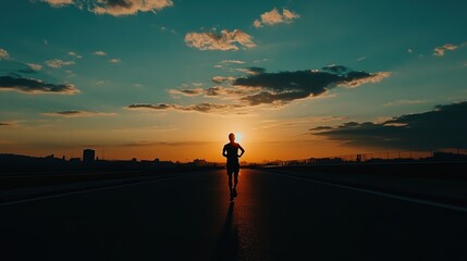 Athlete running road silhouette HD