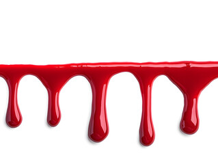 Red paint dripping isolated on white background	
