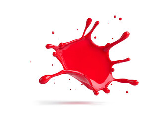  Red paint splashing, dripping isolated on white background