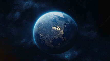 Obraz premium Aerial view of Earth from space with glowing city lights 