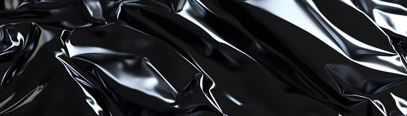 Fototapeta premium Abstract Wrinkled Black Shiny Fabric Texture