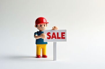toy man holding a sign with the text (Sale)