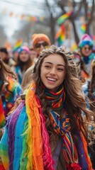Fototapeta premium Woman with a colorful scarf and hat smiling