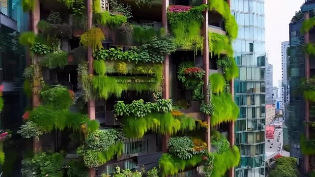 Document buildings with sky gardens or vertical parks, highlighting their integration of nature into urban architecture.
