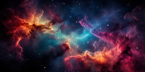A cosmic dance of vibrant nebulae, swirling in a symphony of reds, blues, and oranges, illuminating the vast expanse of space with celestial wonders.