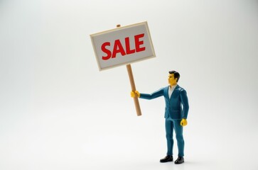 toy man holding a sign with the text (Sale)