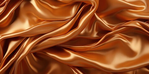 A Close-Up View of Luxurious Golden Silk Fabric, Exhibiting Smooth Drapes and Shimmering Reflections