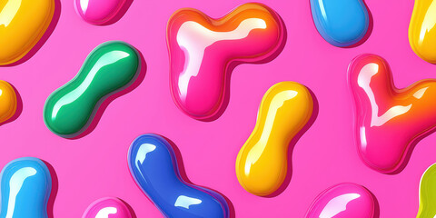 Vibrant abstract liquid shapes on pink background