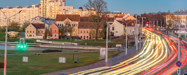 Evening Minsk. Car traffic in the city on hold. Belarus