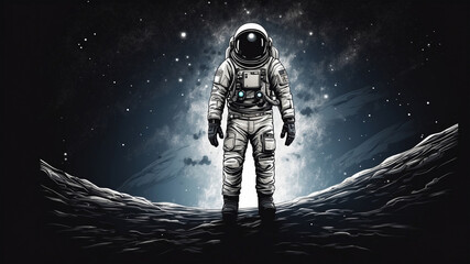 Fototapeta premium Astronaut in Outer Space, In a Spacesuit, Suit, Science Illustraiton