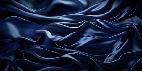 Obraz premium Abstract Drapery of Midnight Blue Satin Fabric, Emphasizing the Smoothness and Depth of the Material