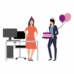 Office Birthday Celebration Illustration