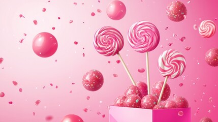 Pink Lollipops and Candy Balls in a Box