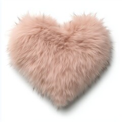 Soft pink fluffy heart-shaped pillow isolated on white background