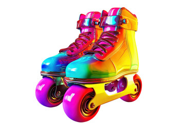 Colorful retro roller skates with vibrant design and shiny finish, perfect for artistic and recreational skating adventures.