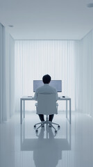 Bright minimalist office with single monitor setup