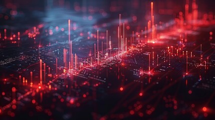 Fototapeta premium Abstract infographic visualization. Financial chart with uptrend line graphs and candlesticks. Futuristic network or business analytics. Graphic concept for your design