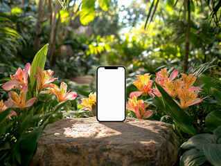 Aesthetic Clean Graphic White Blank Smartphone screen display template with Floral Accent