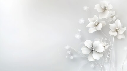 A soft grey background adorned with delicate floral designs in white, creating an elegant and romantic atmosphere.