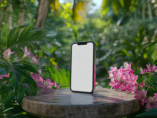Aesthetic Clean Graphic White Blank Smartphone screen display template with Floral Accent